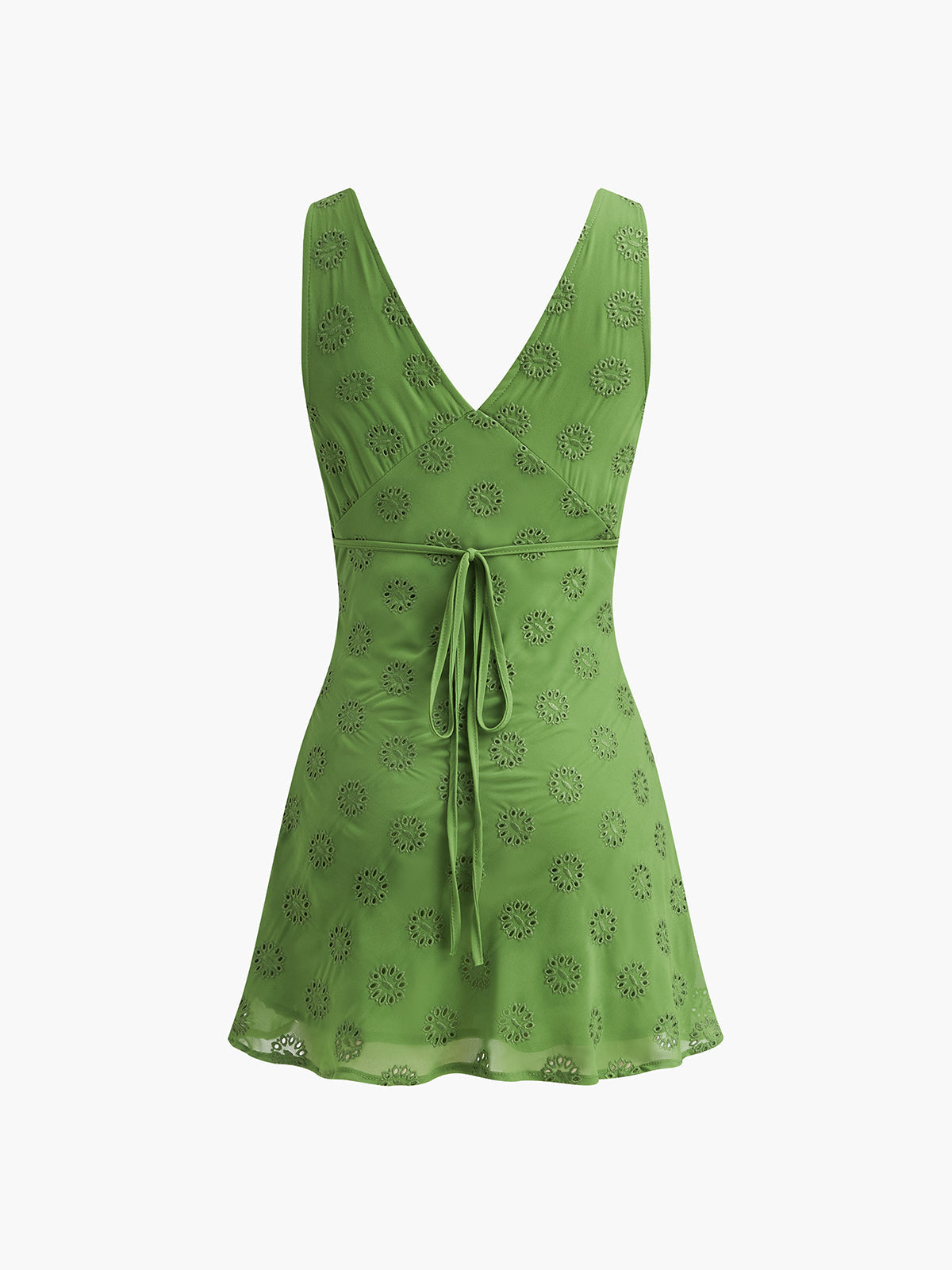 Cotton Blend V-Neck Mini Dress — Green Floral — Svelte Chic