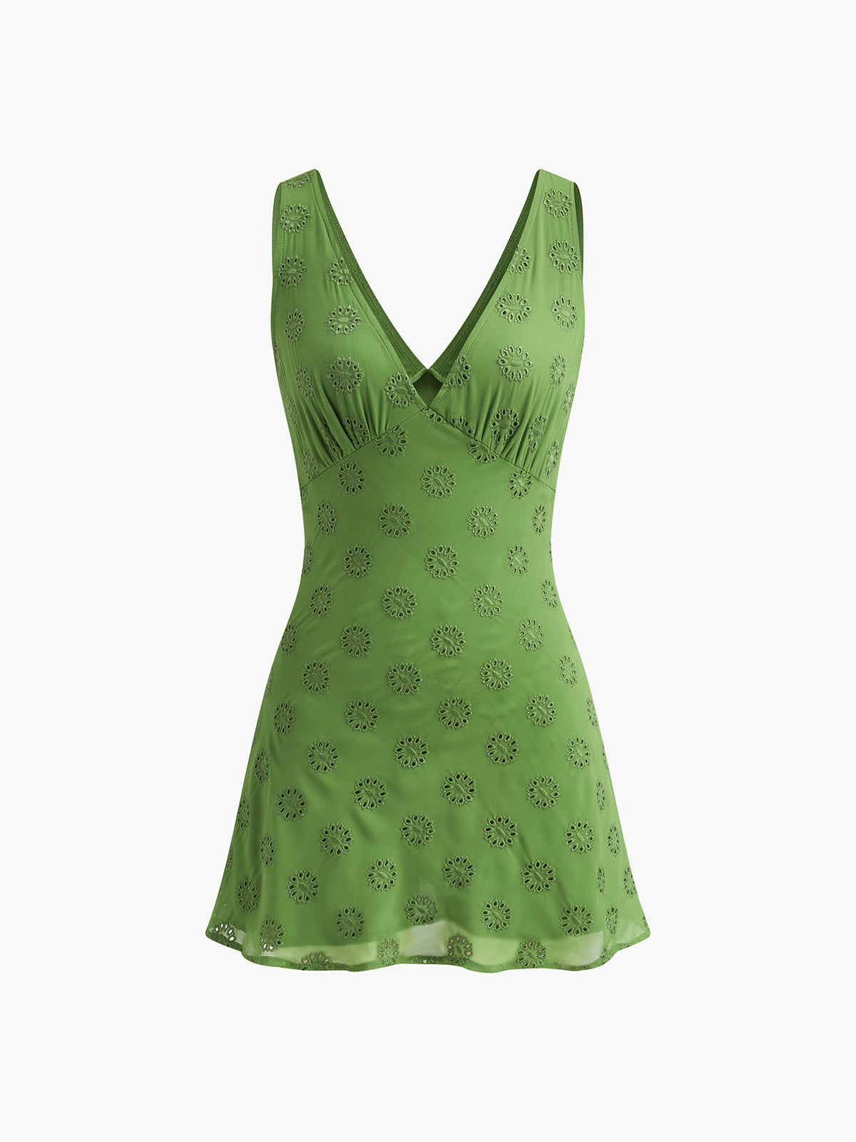 Cotton Blend V-Neck Mini Dress — Green Floral in Green — Svelte Chic