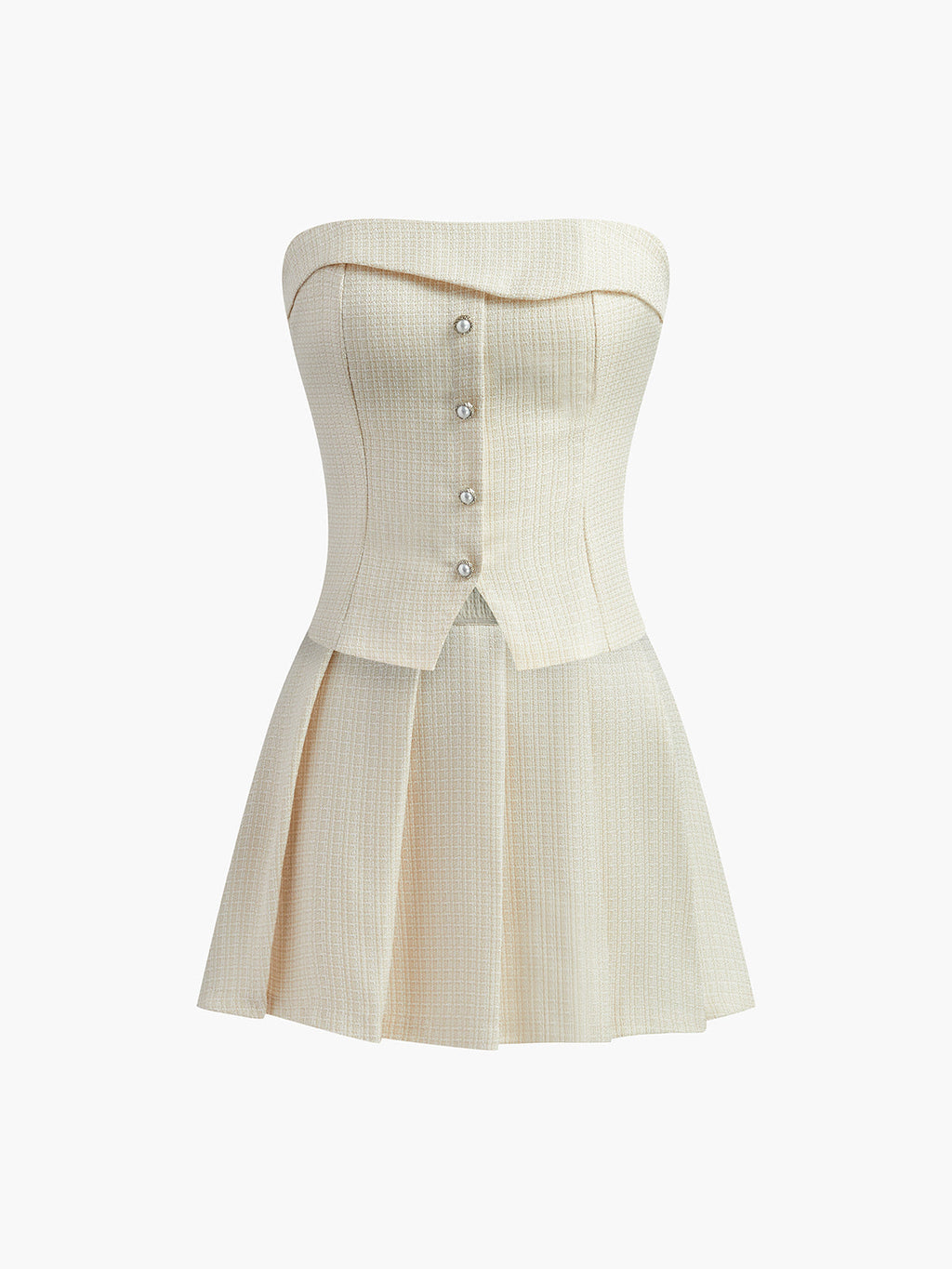 Pleated Strapless Skirt Set — Ecru in Apricot — Svelte Chic