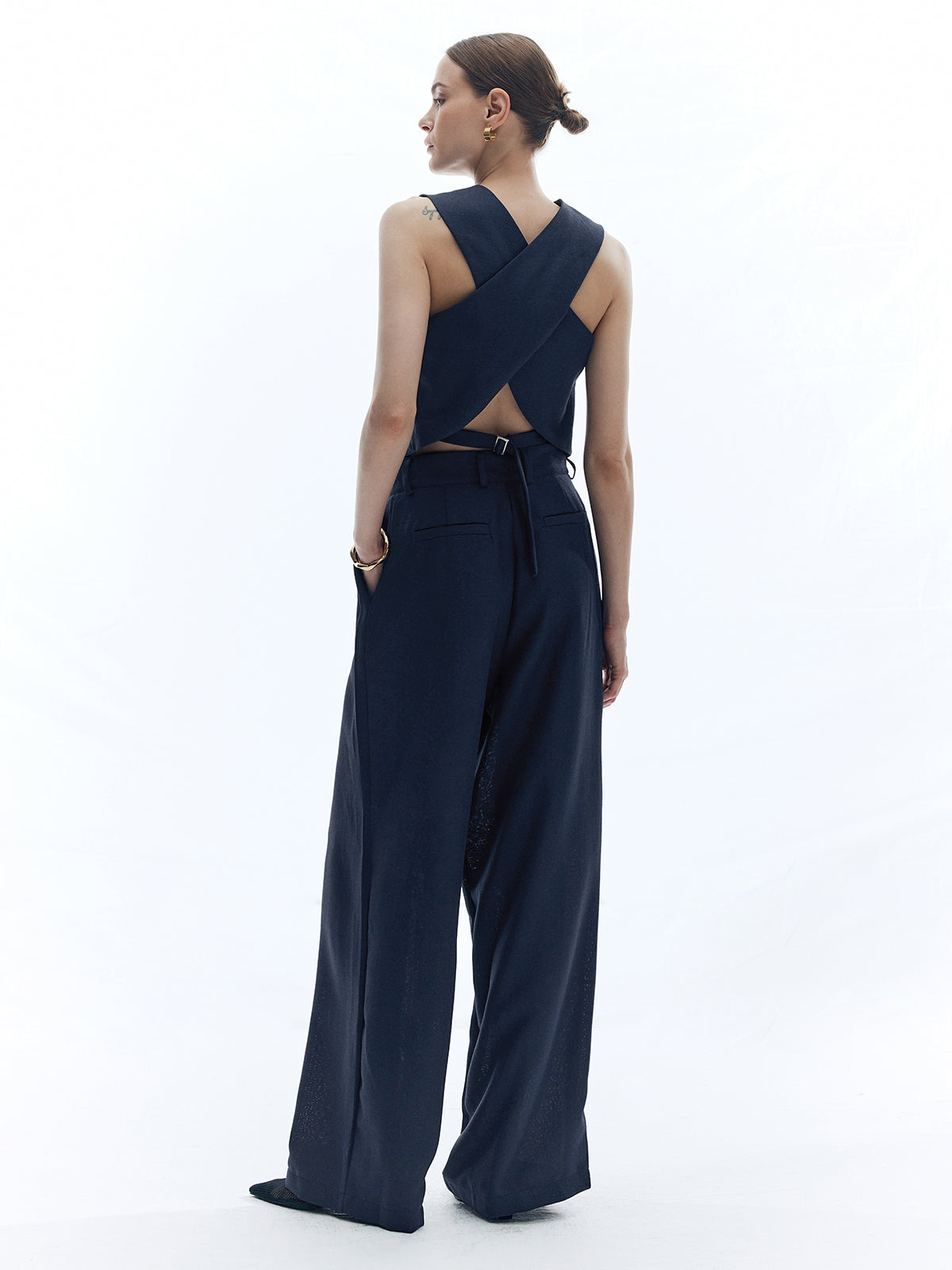 Cross Open Back Vest — Navy — Svelte Chic