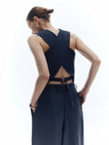 Cross Open Back Vest — Navy in Navy — Svelte Chic