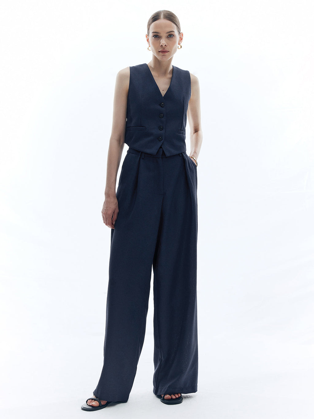 Cross Open Back Vest — Navy — Svelte Chic