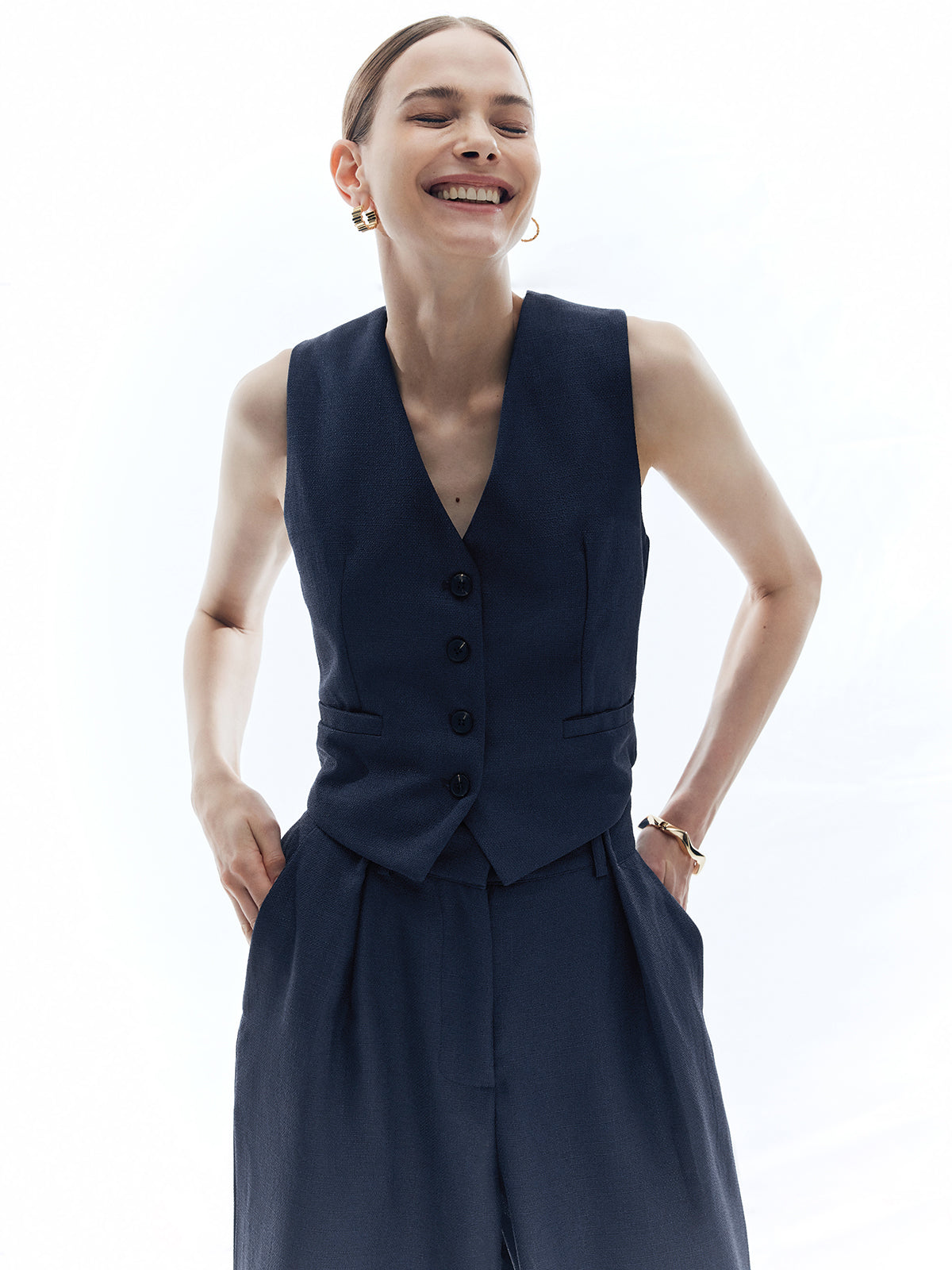 Cross Open Back Vest — Navy — Svelte Chic