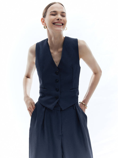 Cross Open Back Vest — Navy — Svelte Chic