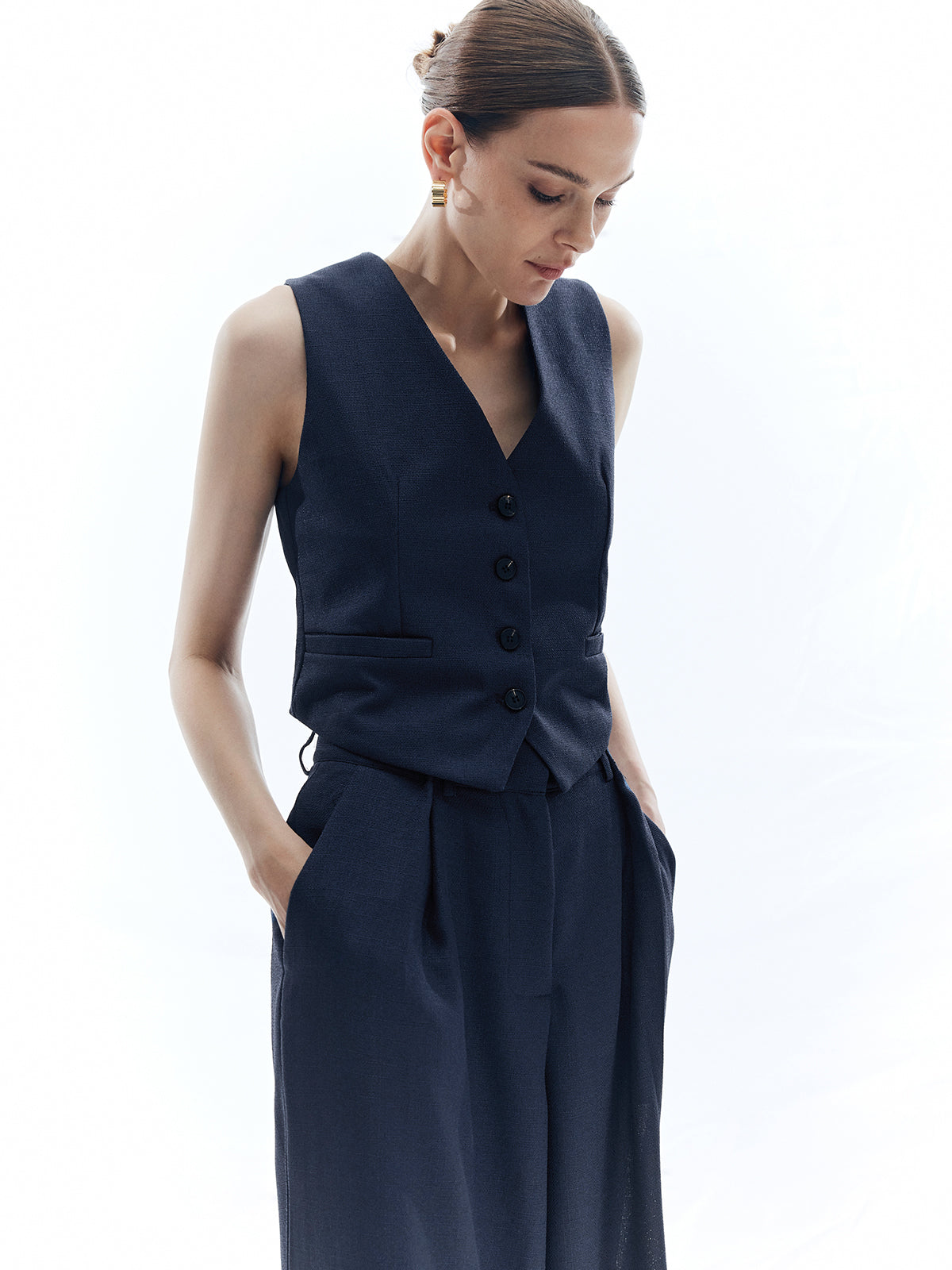 Cross Open Back Vest — Navy — Svelte Chic