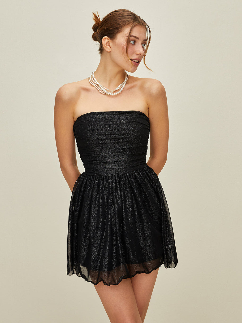 Off-Shoulder Sequin Knotted Mesh Dress — Black — Svelte Chic