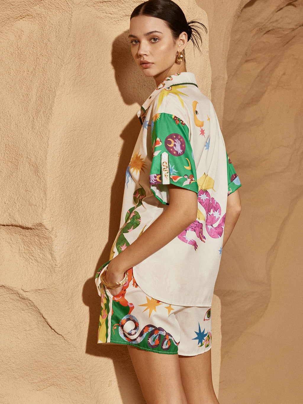 Floral Print Polo Shorts Set — White — Svelte Chic