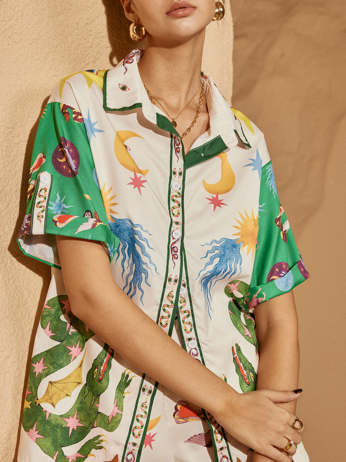 Floral Print Polo Shorts Set — White — Svelte Chic