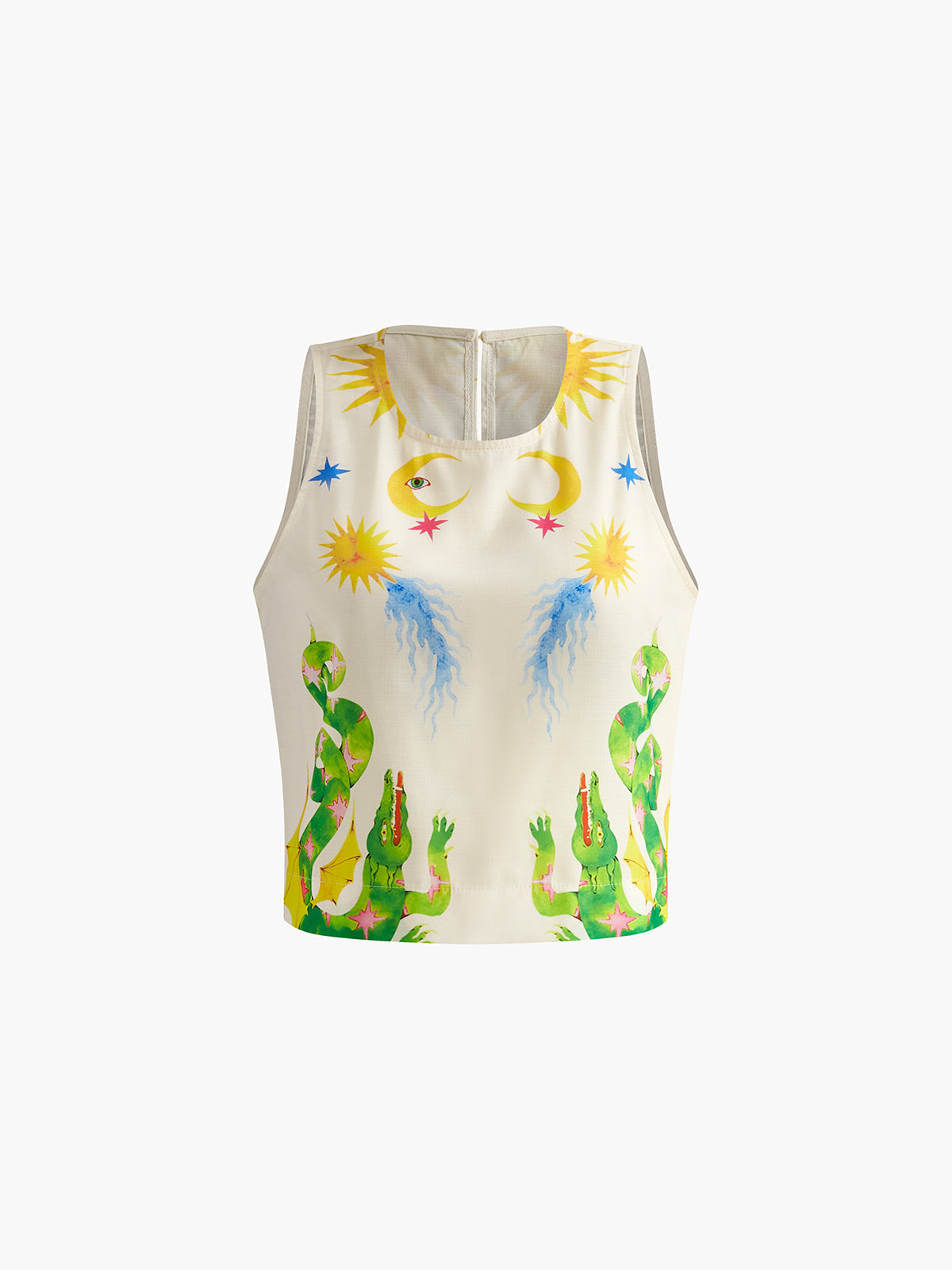 Print Sleeveless Trouser Set — Ecru & Green Batik — Svelte Chic