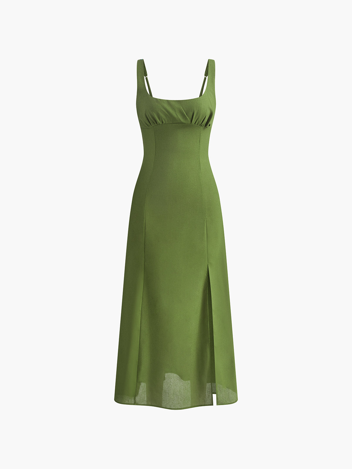 Split Square Neck Sleeveless Midi Dress — Green in Green — Svelte Chic