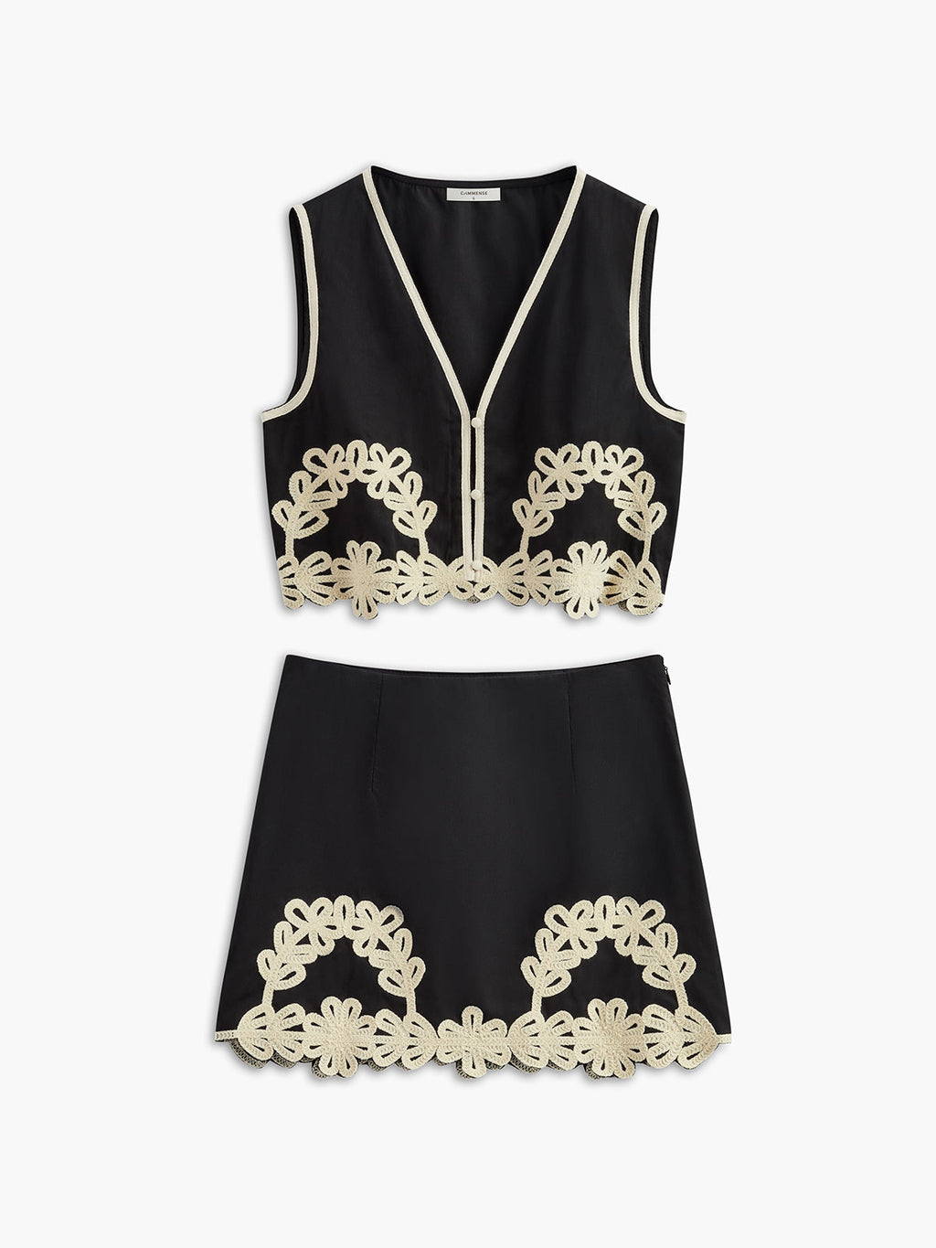Embroidered Sleeveless Skirt Set — Black — Svelte Chic
