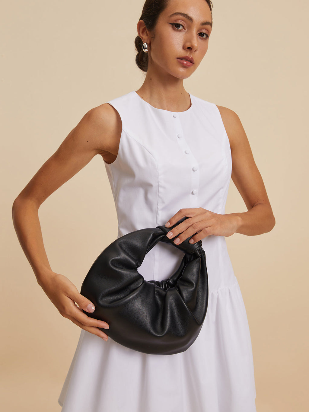 Crescent Knotted Ruched Bag — Black — Svelte Chic