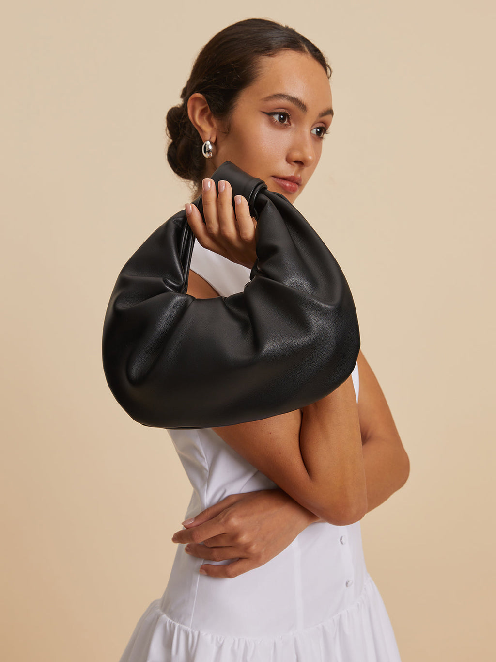 Crescent Knotted Ruched Bag — Black — Svelte Chic