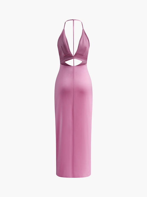 Cutout Backless Zip Maxi Dress — Pink — Svelte Chic