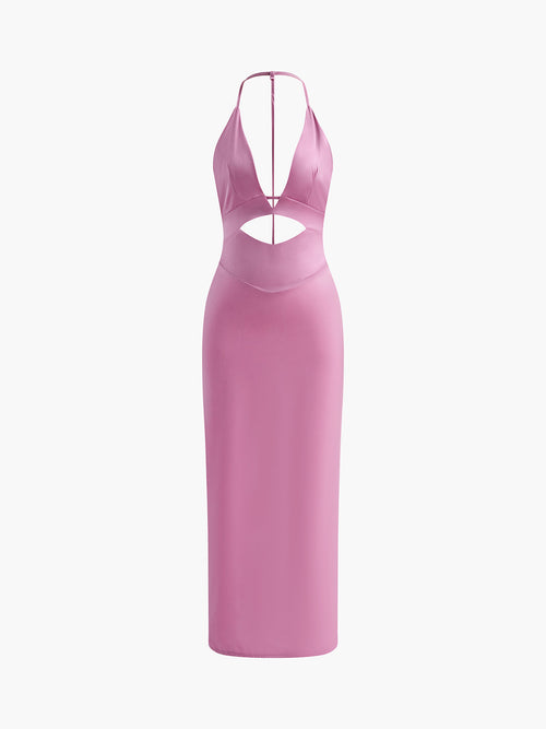 Cutout Backless Zip Maxi Dress — Pink in Pink — Svelte Chic