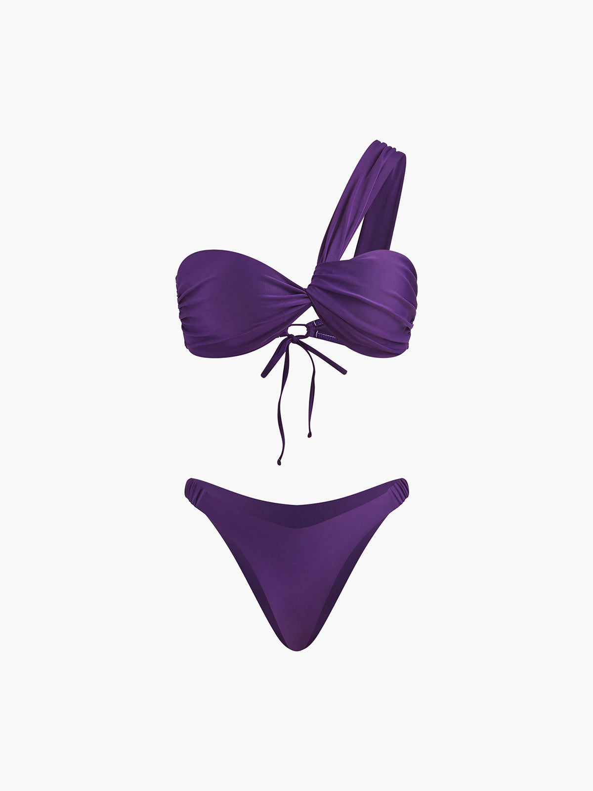 Asymmetric Drawstring Bikini Set — Purple in Purple — Svelte Chic