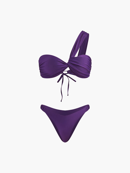 Asymmetric Drawstring Bikini Set — Purple in Purple — Svelte Chic