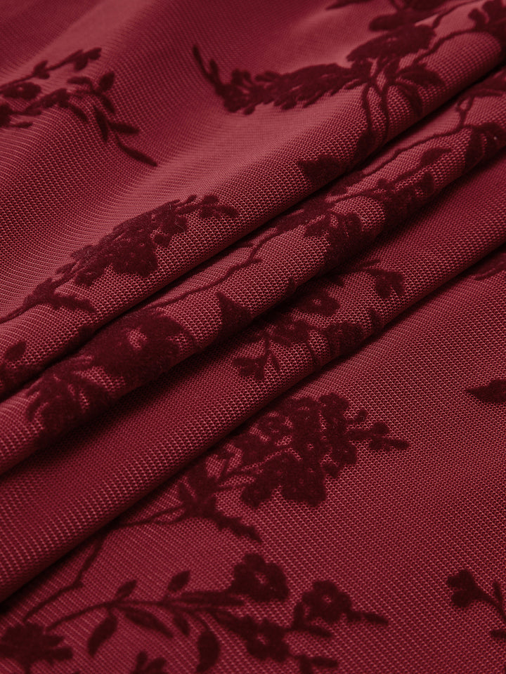 Baskılı File Kolsuz Abiye V Yaka Uzun Elbise