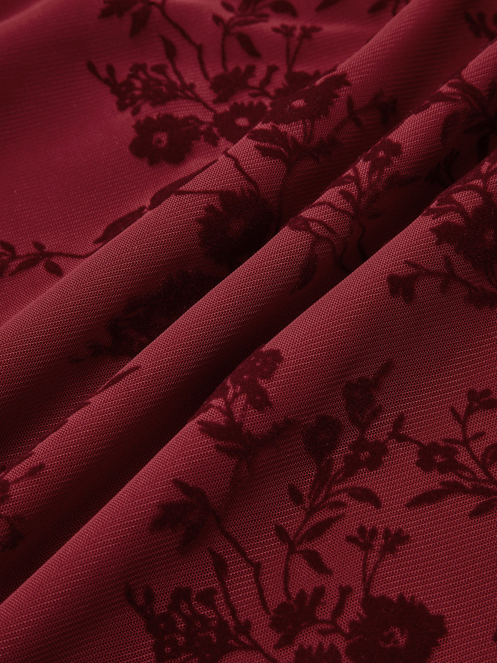 Print Mesh V-Neck Maxi Dress — Burgundy — Svelte Chic