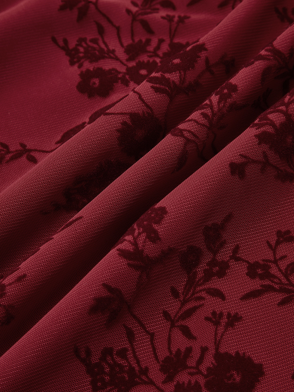 Print Mesh V-Neck Maxi Dress — Burgundy — Svelte Chic