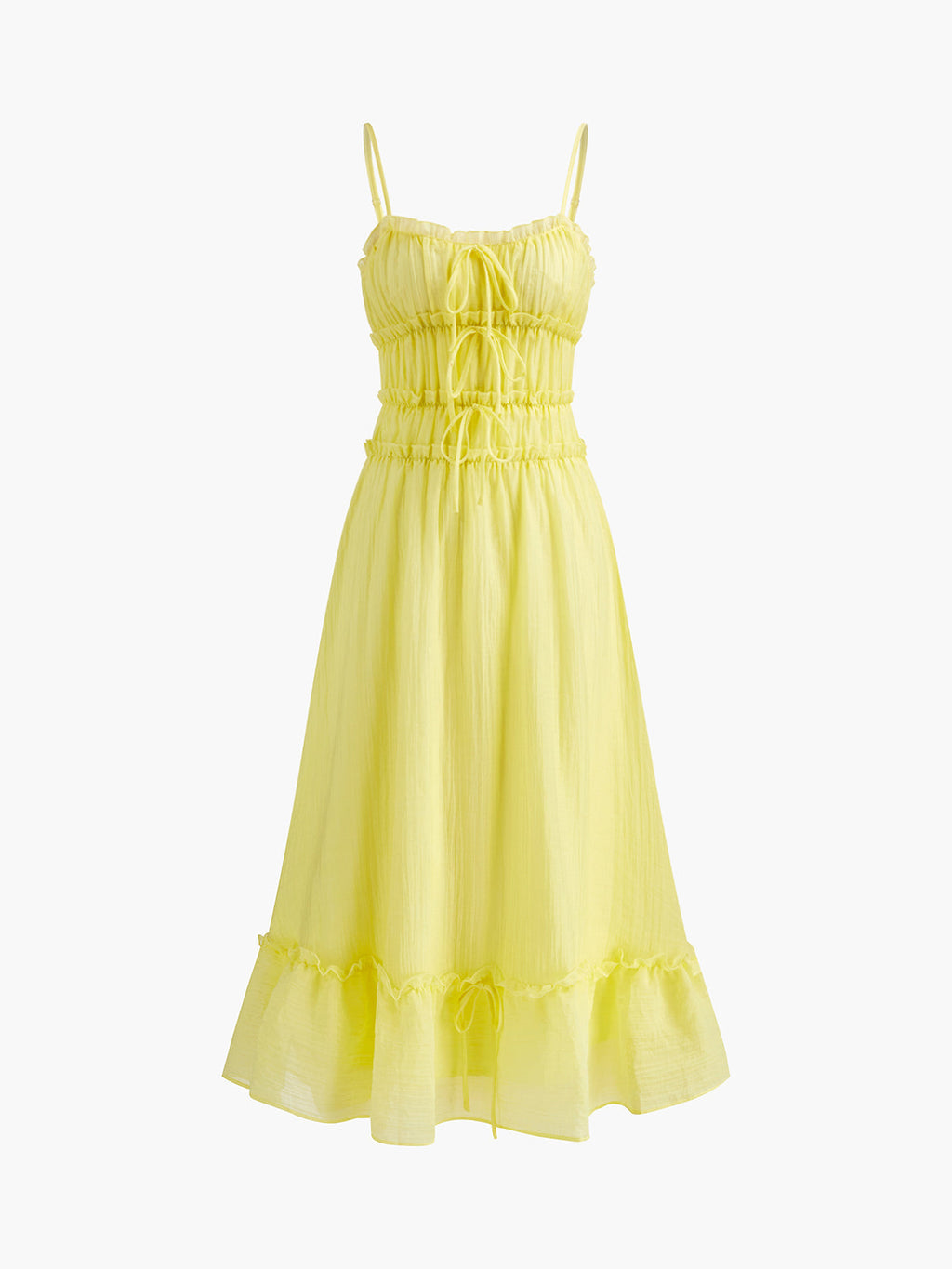 Lettuce Trim Pleated Maxi Dress — Yellow in Yellow — Svelte Chic