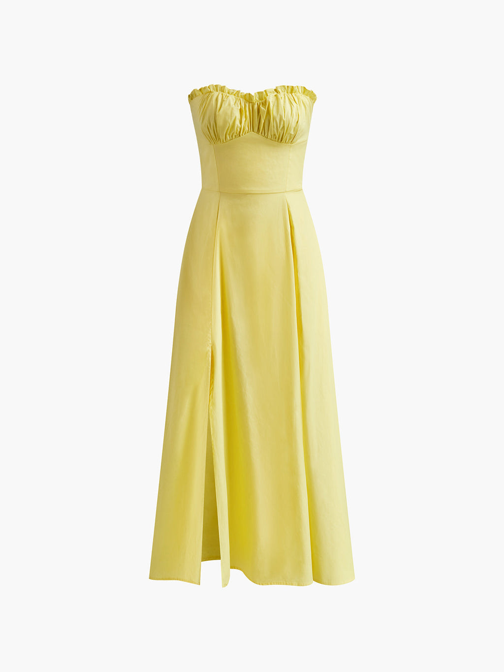 Lettuce Trim Split Midi Dress — Yellow — Svelte Chic