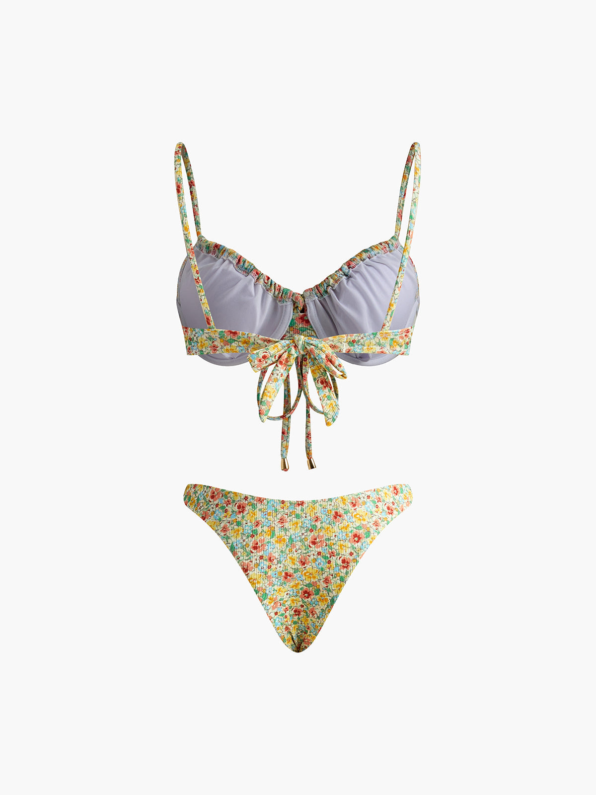 Floral Tie-Front Bikini Set — Yellow & Green — Svelte Chic