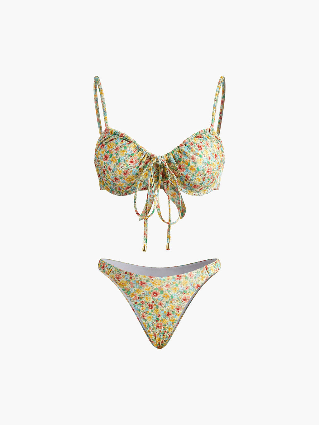 Floral Tie-Front Bikini Set — Yellow & Green in Multicolor — Svelte Chic