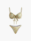 Floral Tie-Front Bikini Set — Yellow & Green in Multicolor — Svelte Chic