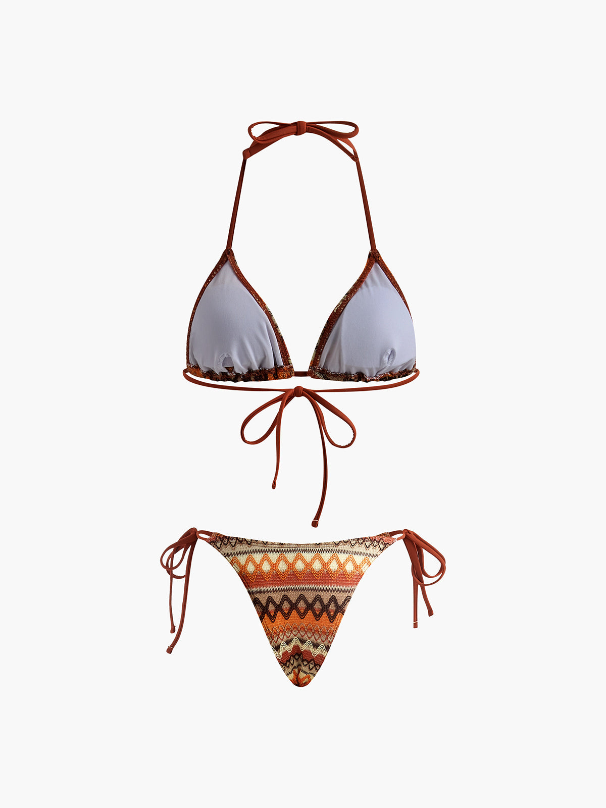 Halter Triangle Knit Bikini Set — Brown — Svelte Chic