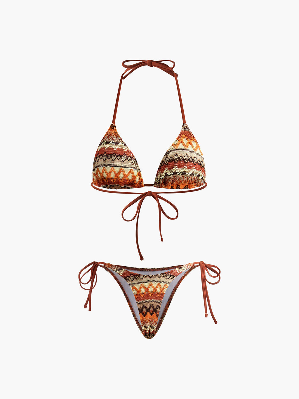 Halter Triangle Knit Bikini Set — Brown in Brown — Svelte Chic