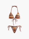 Halter Triangle Knit Bikini Set — Brown in Brown — Svelte Chic