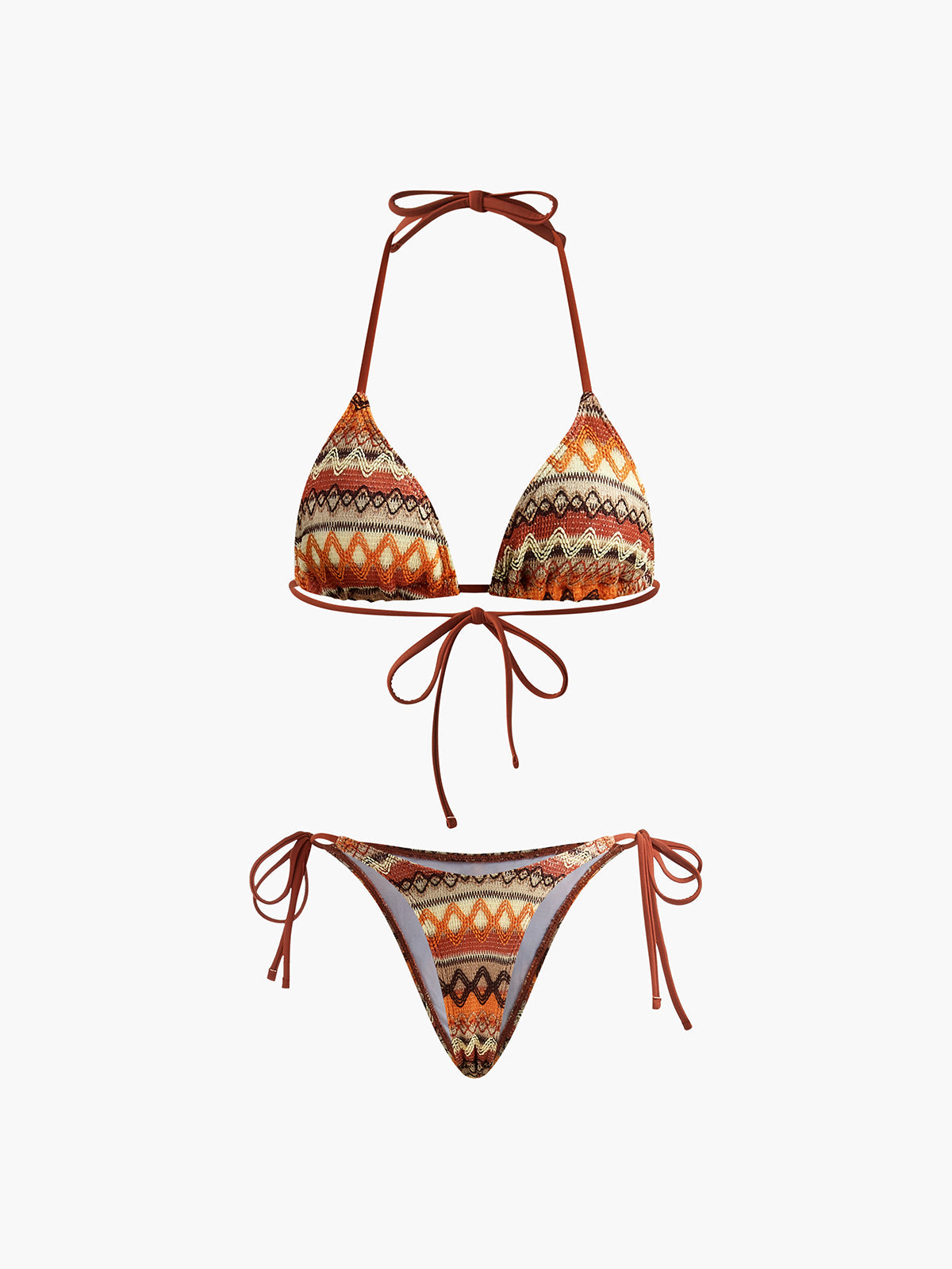 Halter Triangle Knit Bikini Set — Brown in Brown — Svelte Chic