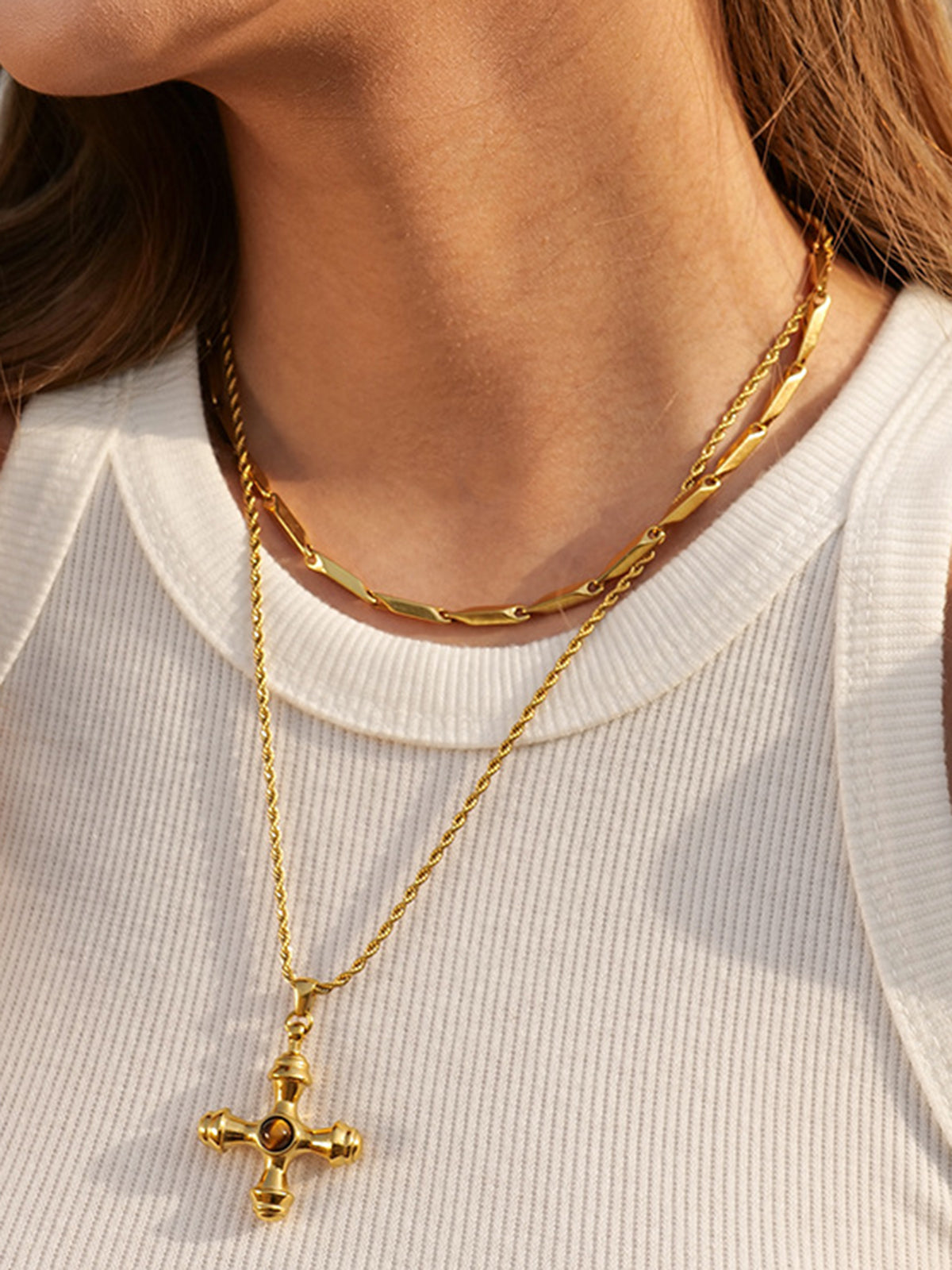 Cross Necklace — Gold Titanium Steel — Svelte Chic