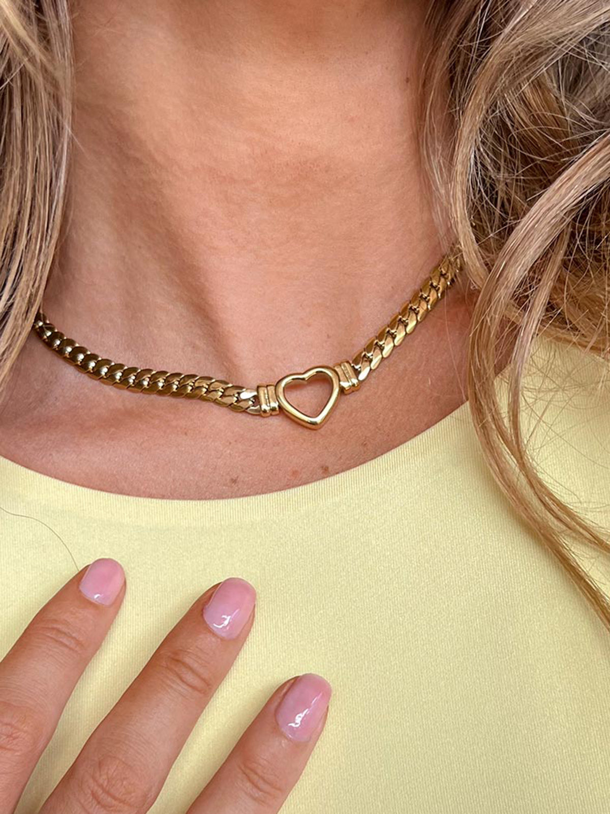 Layered Heart Chain Necklace — Gold Titanium Steel in Gold — Svelte Chic