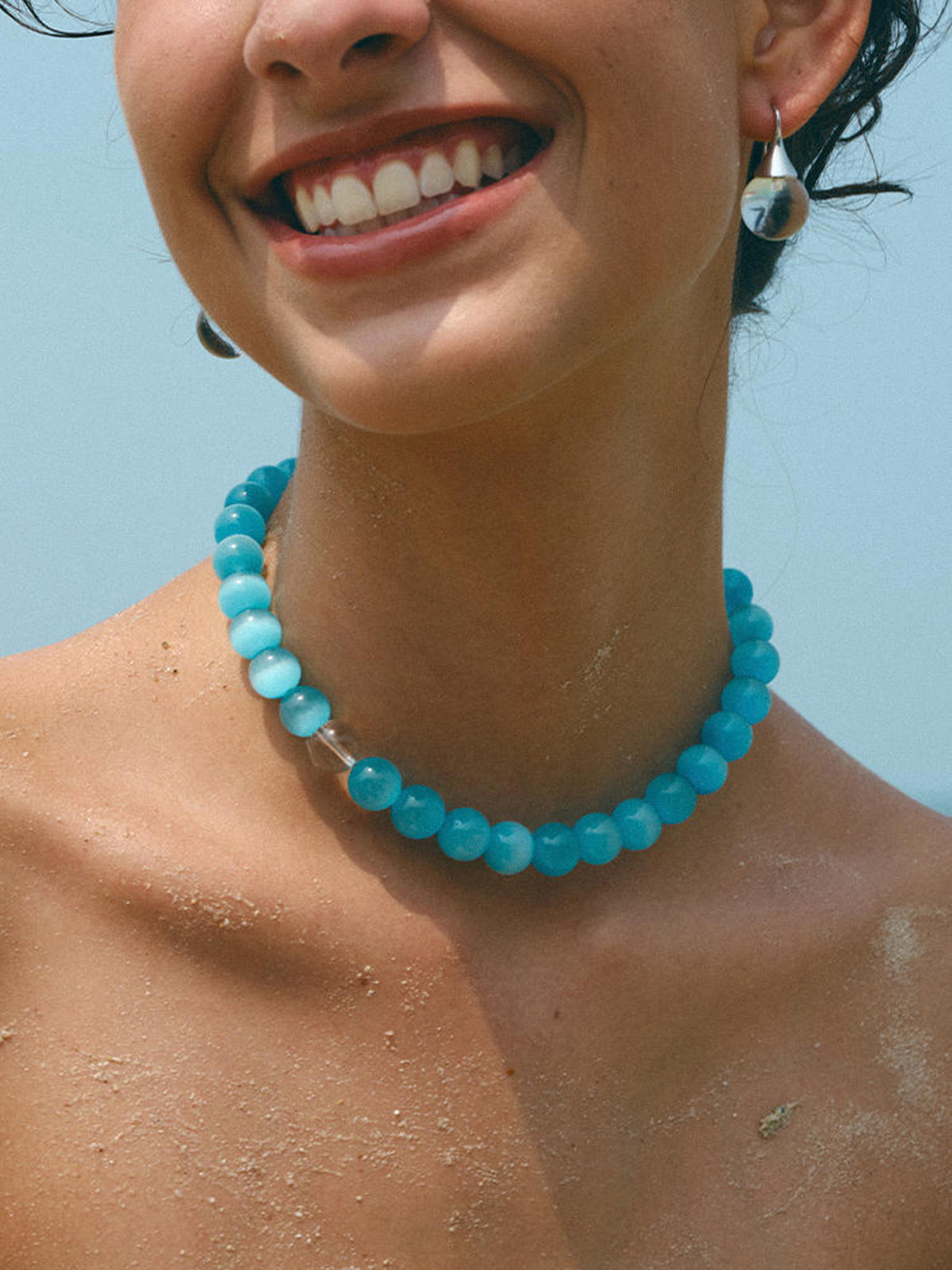Cat's Eye Beaded Necklace — Light Blue Opal in Light Blue — Svelte Chic