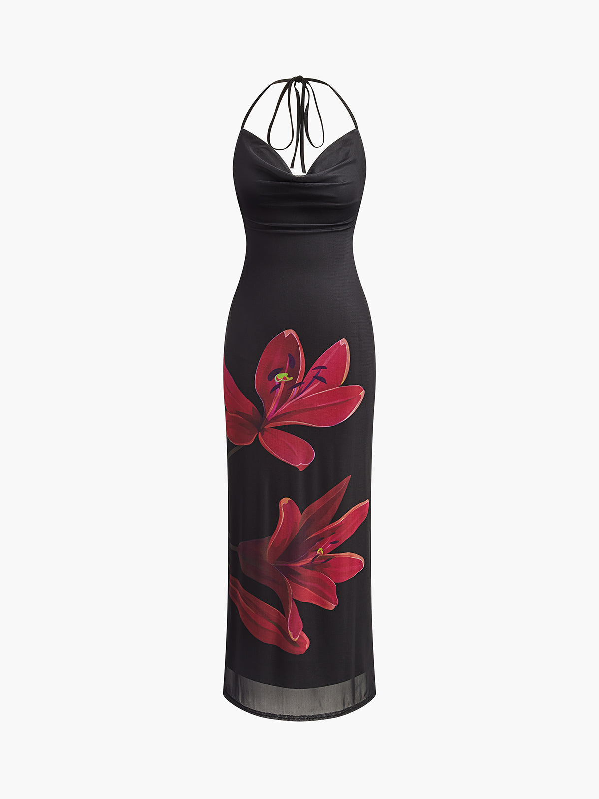 Halter Backless Floral Maxi Dress — Black in Black — Svelte Chic