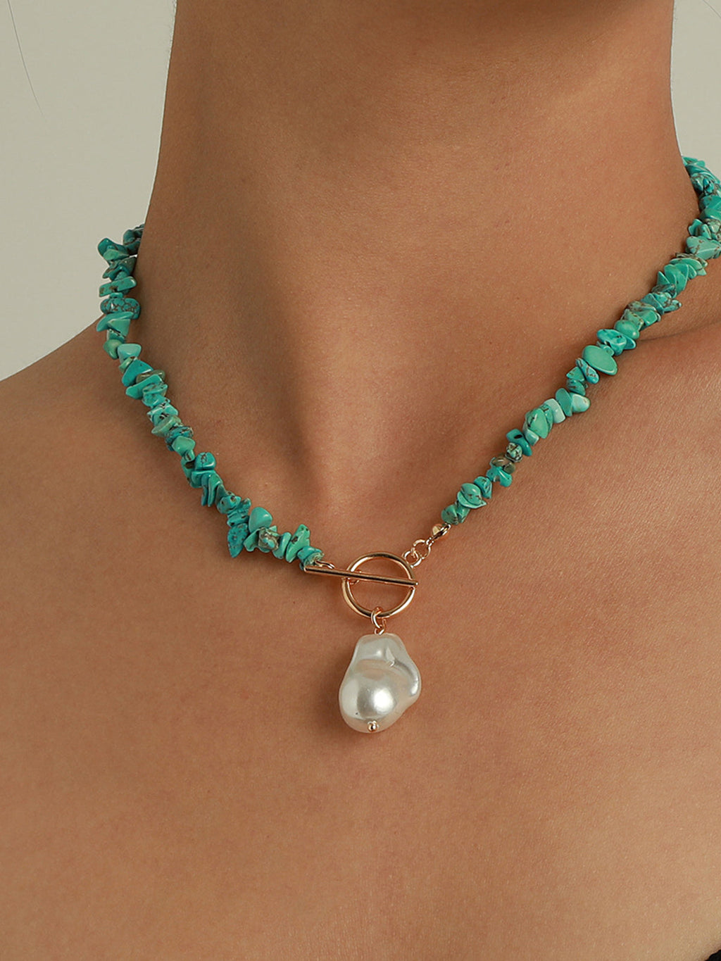 Irregular Pearl & Turquoise Necklace — Green — Svelte Chic