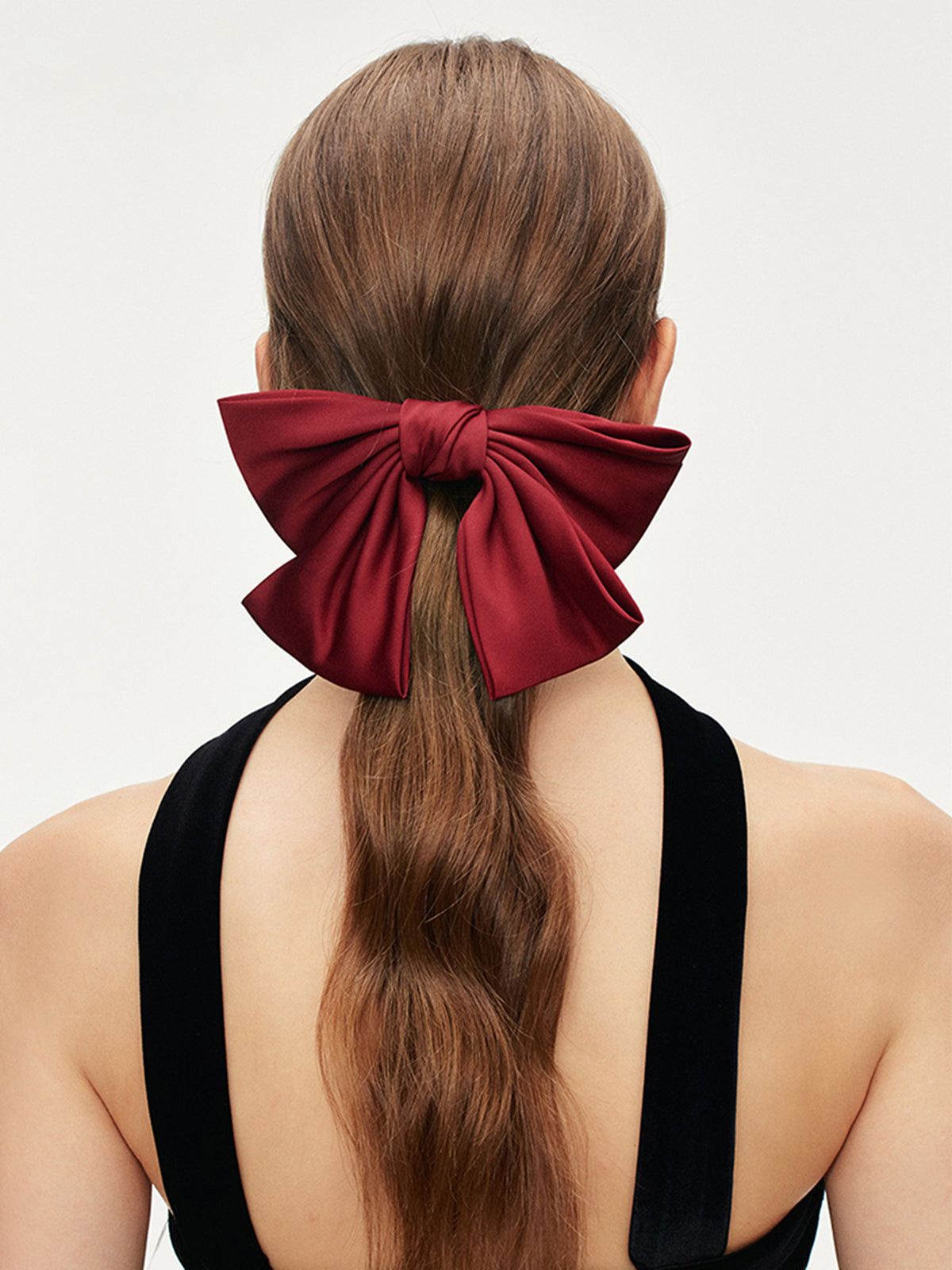 Large Bow Hair Clip — Burgundy Satin in Red — Svelte Chic