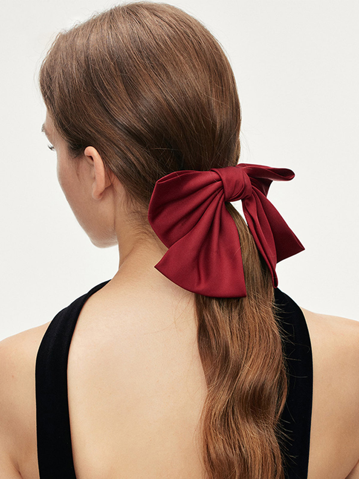 Large Bow Hair Clip — Burgundy Satin — Svelte Chic