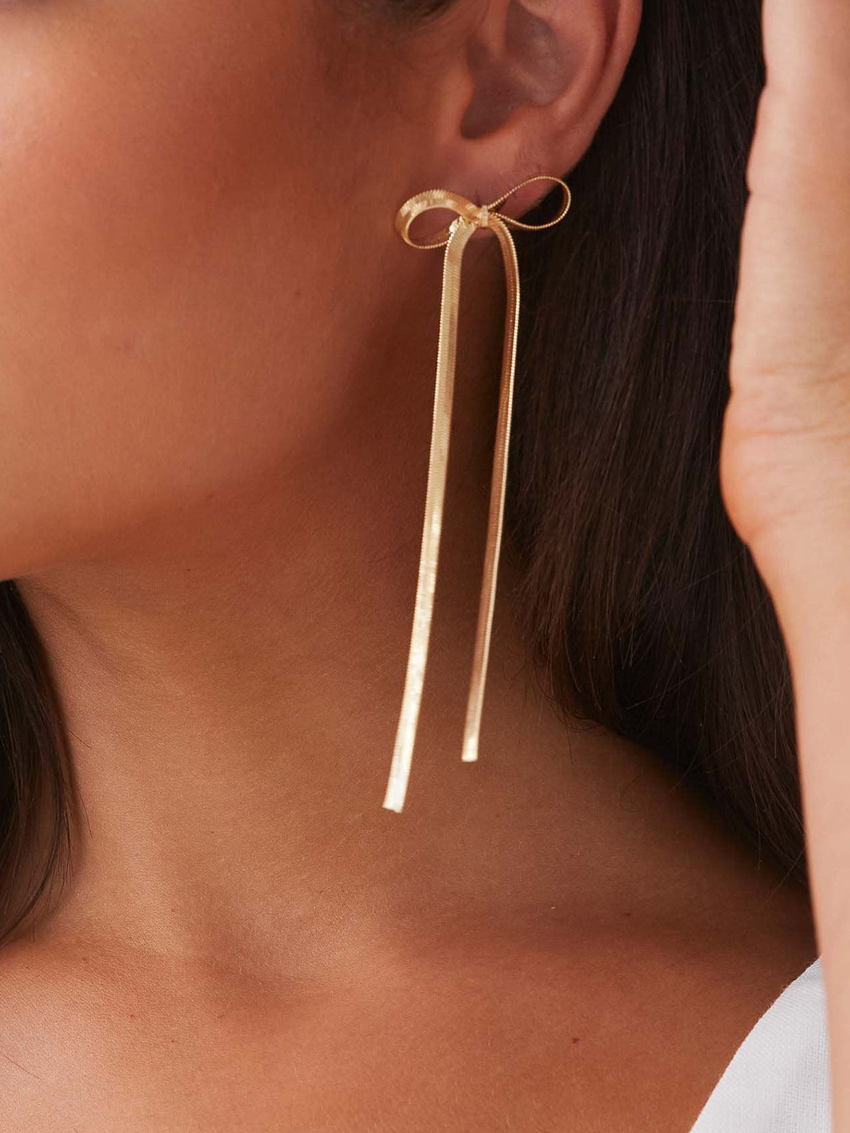 Metal Ribbon Bow Earrings — Gold — Svelte Chic
