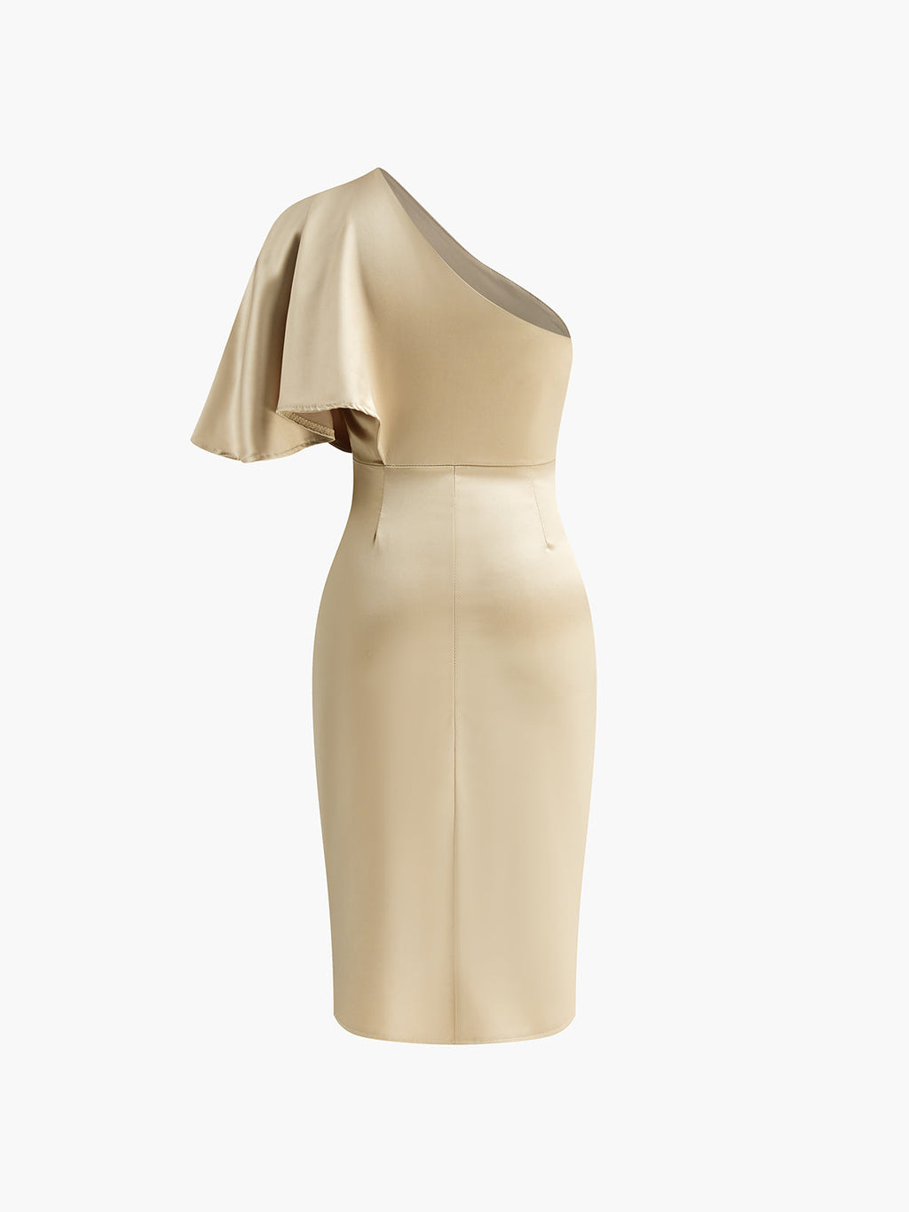 Asymmetric Pleated Midi Dress — Gold One Shoulder — Svelte Chic