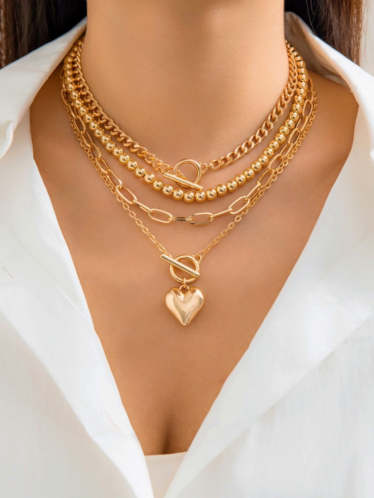 Heart Pendant Multi-Chain Necklace — Gold in Gold — Svelte Chic