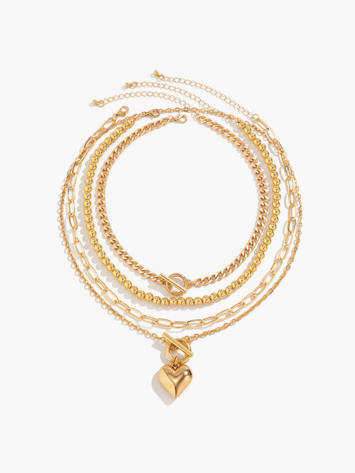 Heart Pendant Multi-Chain Necklace — Gold — Svelte Chic