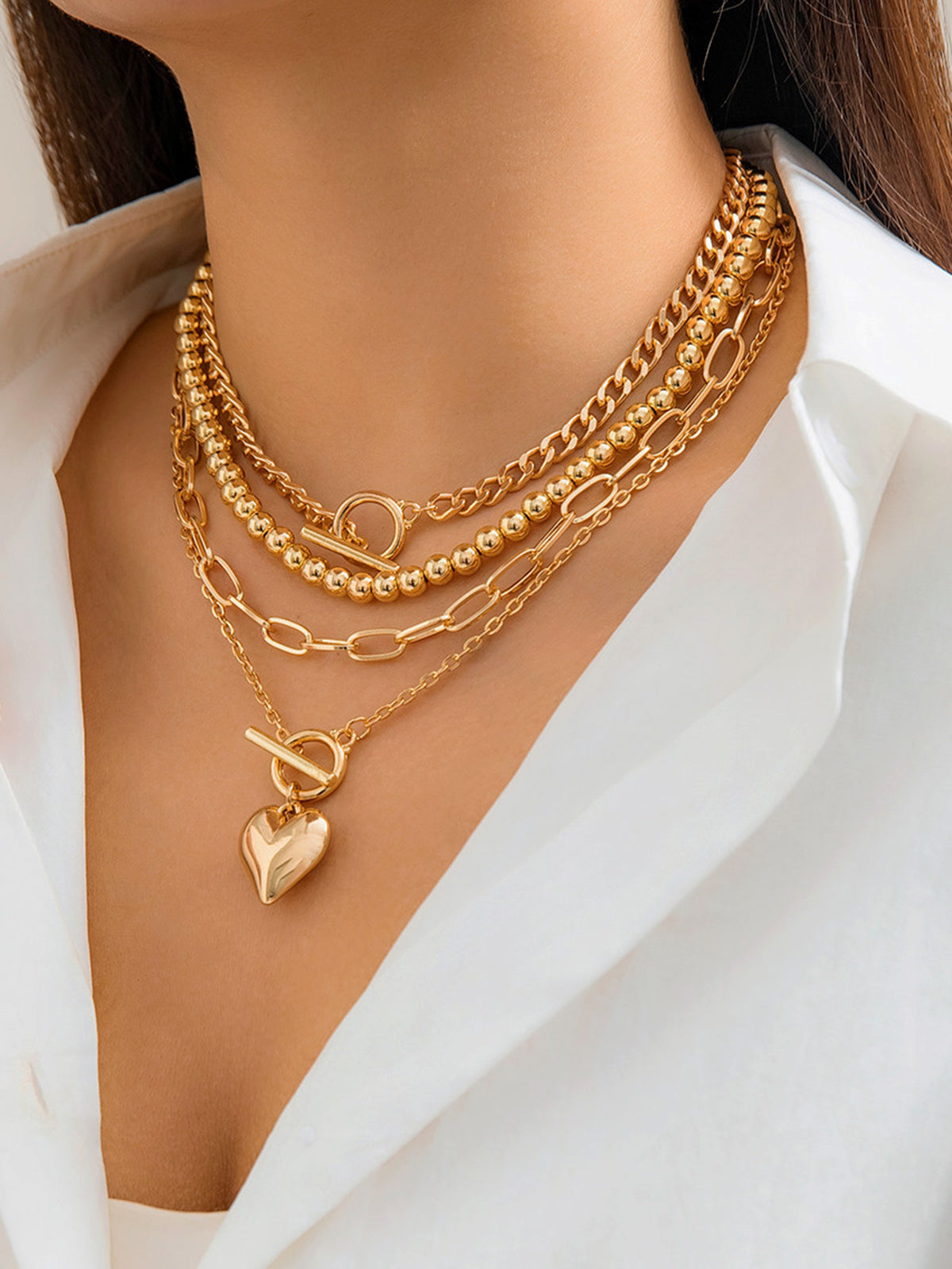 Heart Pendant Multi-Chain Necklace — Gold — Svelte Chic