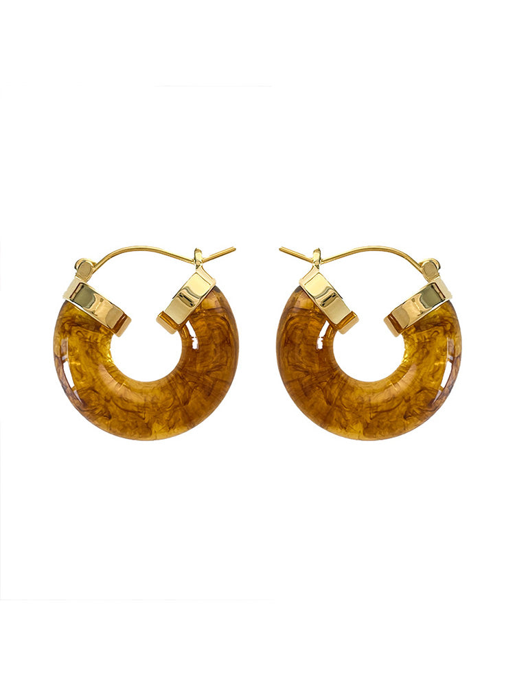 Vintage Acrylic Resin Earrings — Brown & Gold in Brown — Svelte Chic