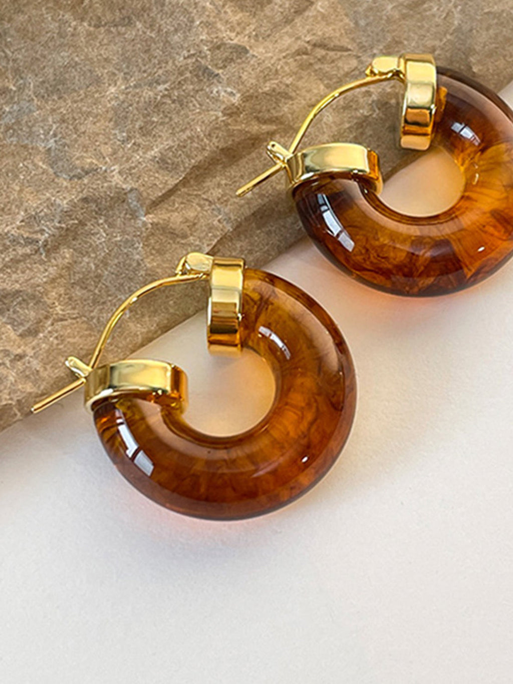 Vintage Acrylic Resin Earrings — Brown & Gold — Svelte Chic