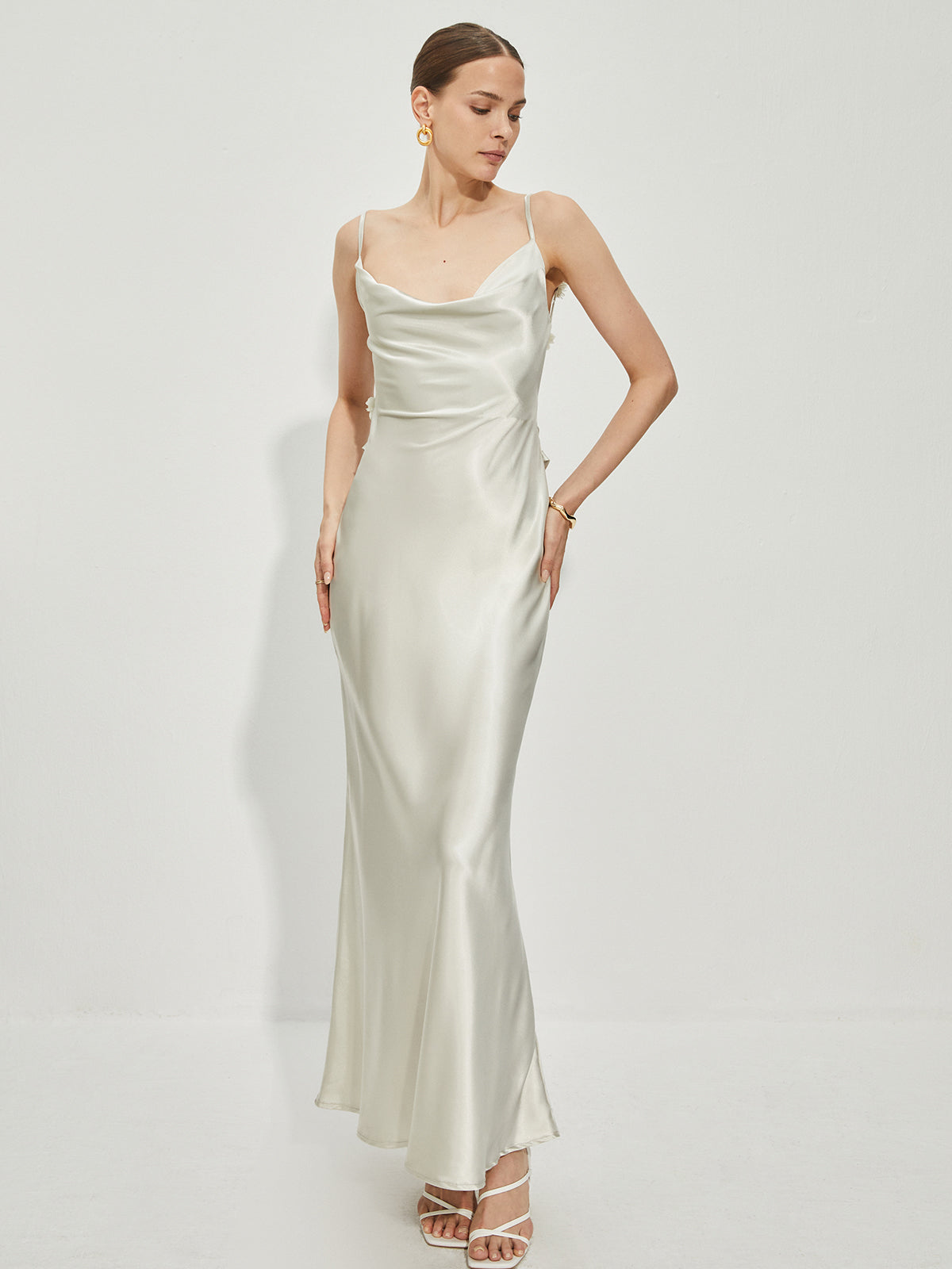Satin Cowl Neck Backless Maxi Dress — Light Green — Svelte Chic