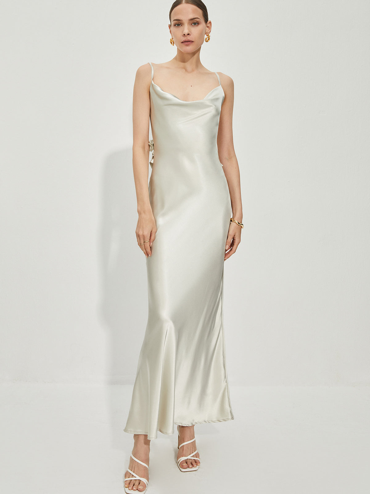 Satin Cowl Neck Backless Maxi Dress — Light Green — Svelte Chic
