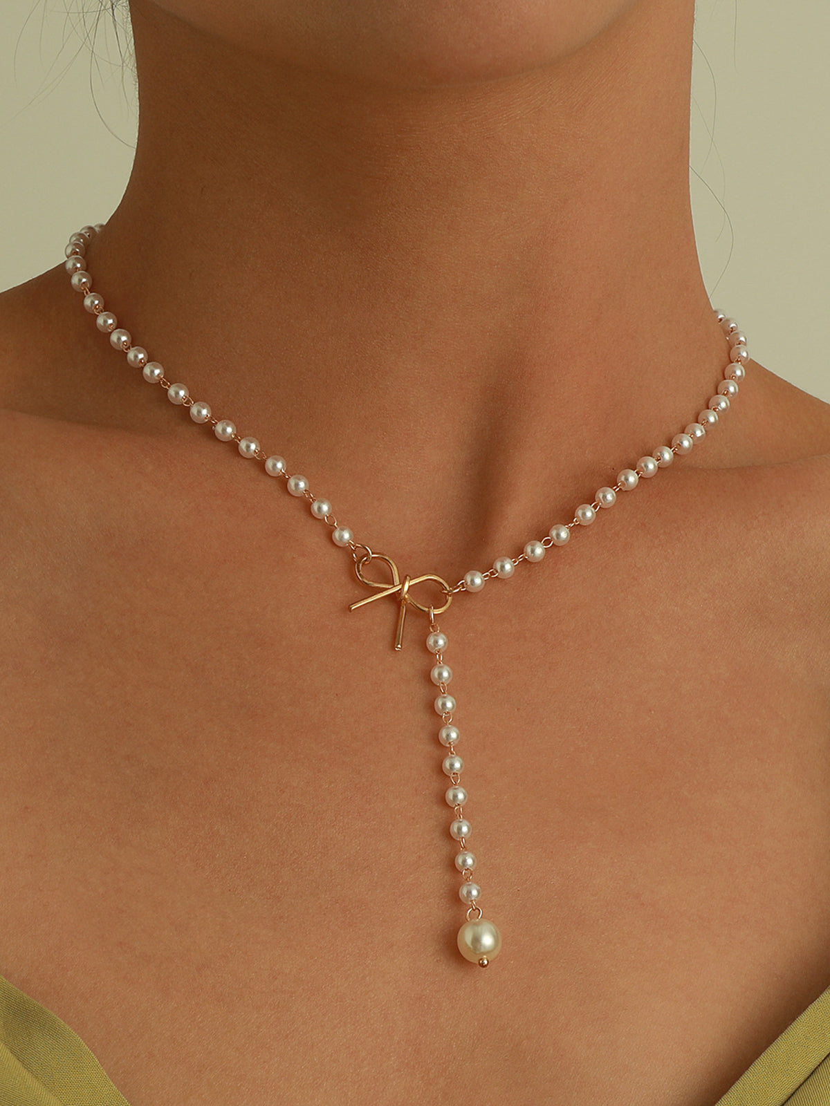 Pearl Bow Pendant Necklace — Gold in Gold — Svelte Chic